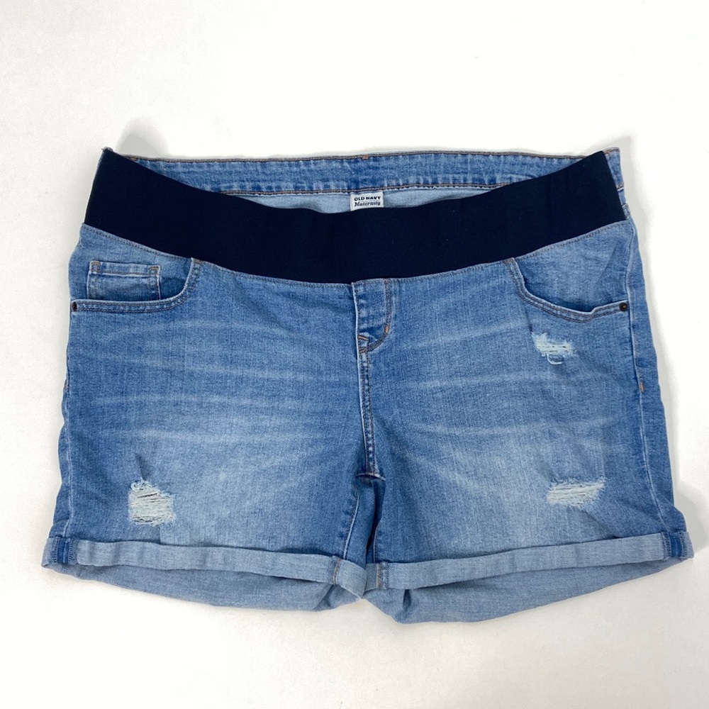 Old Navy Maternity Distressed Low Panel Jean Shorts Light Wash Womens 16